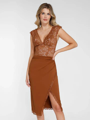 Shapewear Lace Bodysuit and Slimming Midi Skirt